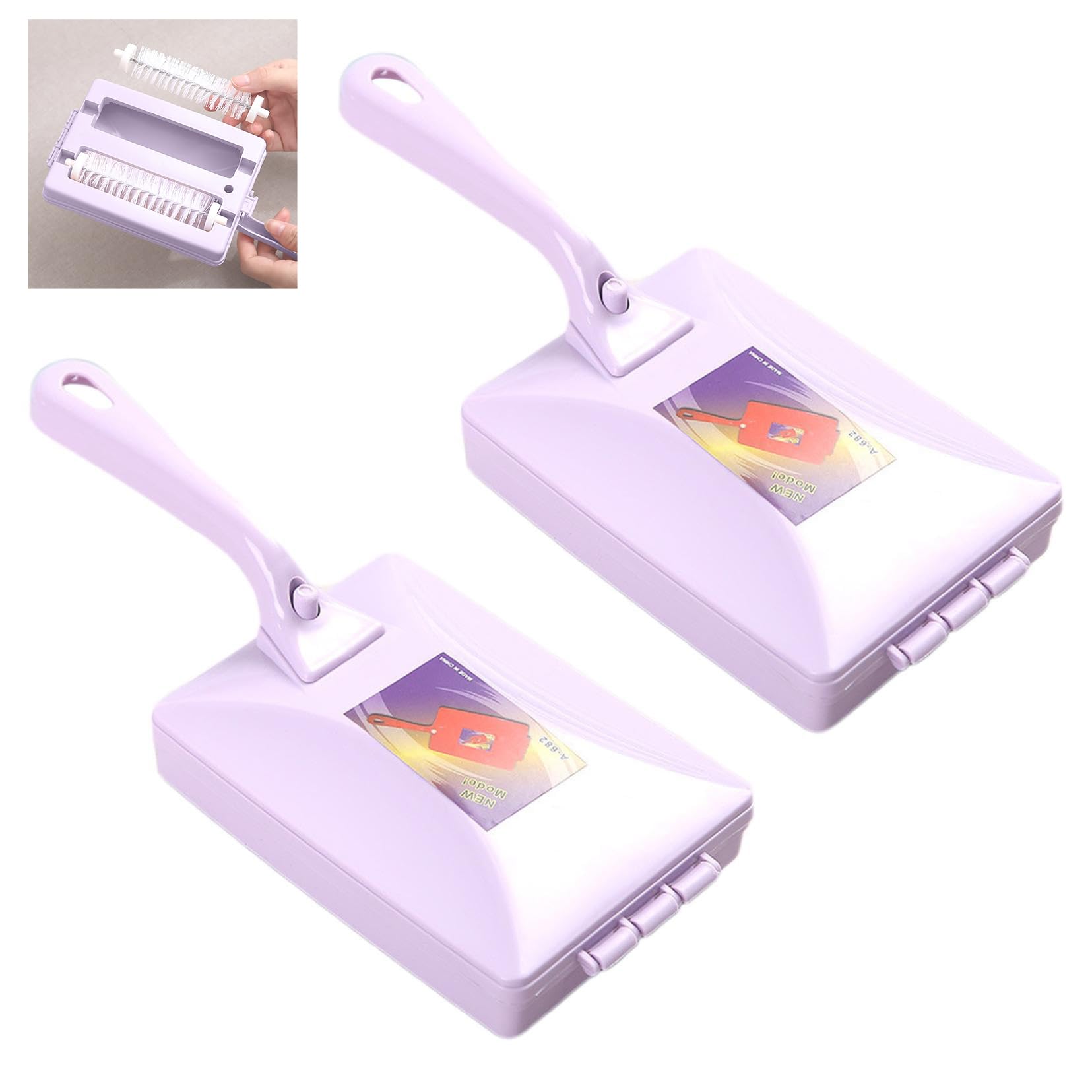 2pcs Carpet Debris Brush, Handheld Double Roller Carpet Debris Brush, Multi-Functional Manual Dirt Dust Pet Hair Collector for Floor, Sofa, Tablecloth (Purple)