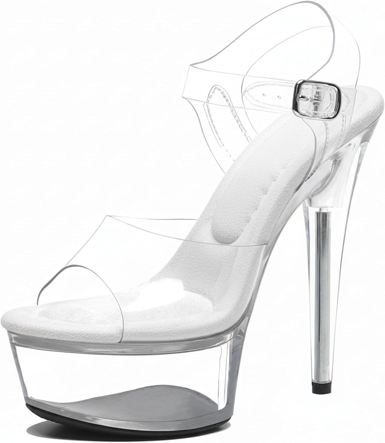 WUXIN H&P Women's 6in Clear Platform High Heels Ankle-Strap Sexy Stiletto Pole Dance Exotic Sandal Shoes