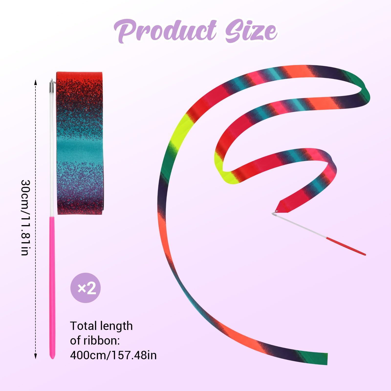 2 Piezas Cintas de Baile, 4M Cintas de Danza Cinta de Gimnasia Cinta Gimnasia Rítmica Niña Cintas de Ballet para Gimnasia de Baile Artístico Ballet Espectáculos de Carnaval de Circo Bastón - 3