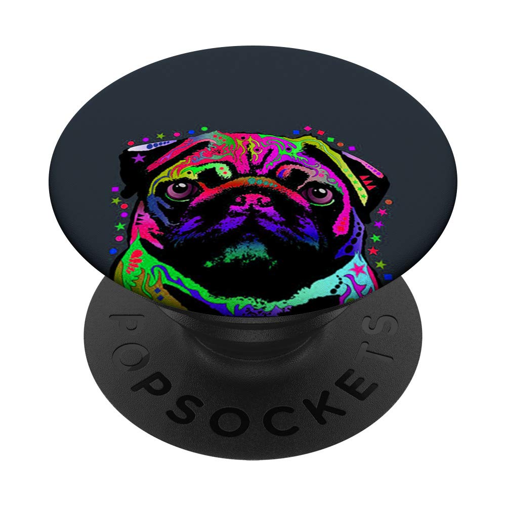 Cool Pug Pop Art Design For Pug Lovers on Gray Background PopSockets PopGrip: Swappable Grip for Phones & Tablets PopSockets Standard PopGrip
