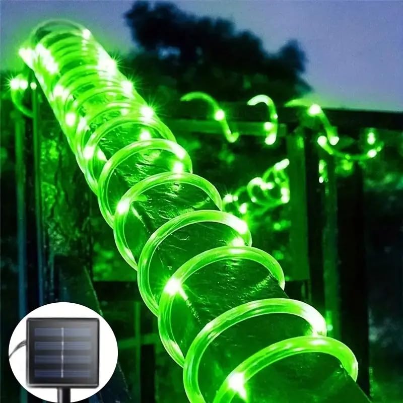 SHANJIA Solar Rope String Lights, 7.5M/25ft 50LEDs Waterproof Copper Wire Lights Tube, Outdoor Rope Lights for Garden Yard Path Fence Tree Wedding Party Decorative (Green)