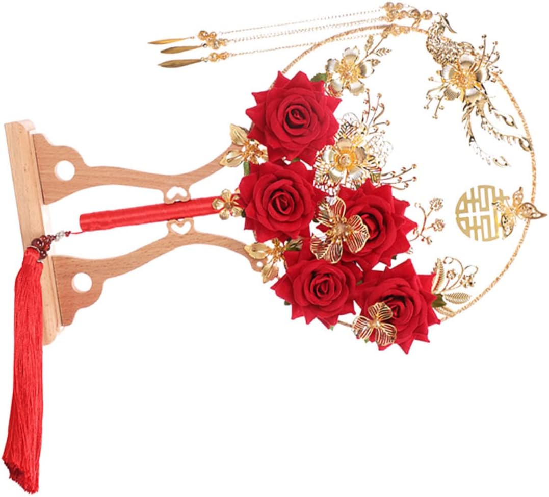 IMIKEYA Delicate Retro Chinese Style Bridal Hand Fan with Luxurious Alloy and Tassel Wedding Accessory Floral No Storage Rack Included