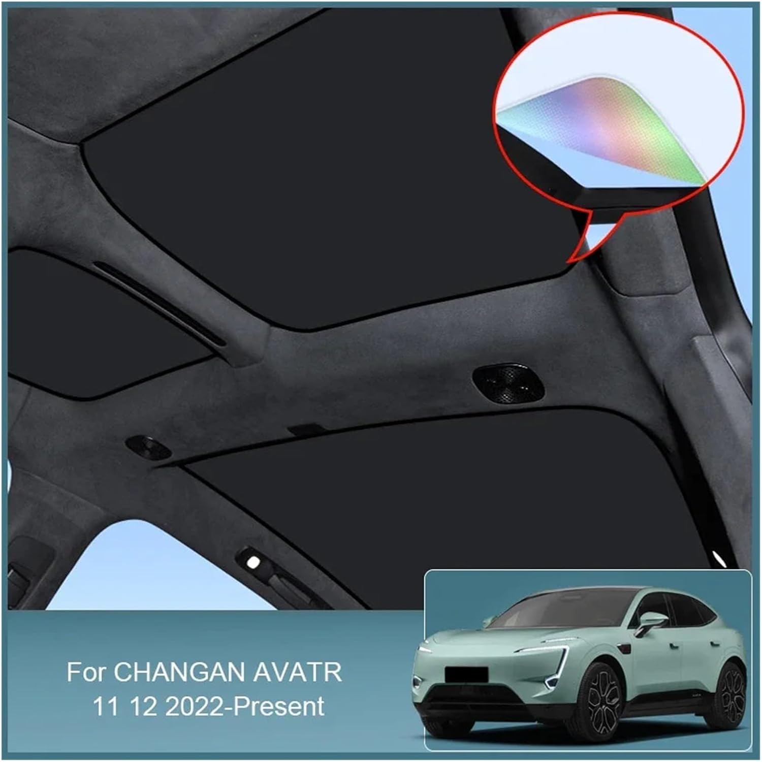 Compatible with CHANGAN AVATR 11 12 2022-2025 Car Colorful Ice Crystal Sunroof Sunshade Skylight Roof Heat Insulation Shading Accessories(AVATR 12 Black)