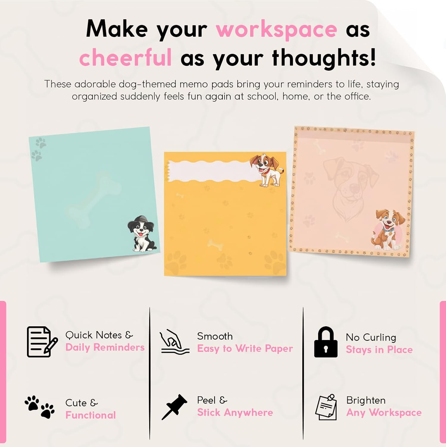 12 Pack Accordion Style 3” x 3” Dog Sticky Notes for Women | Cute Animal Notepads for Office & School Use | Small to Do List Memo Pads | Funny Stationery Gifts for Students & Teachers | 50 Sheets Each - Image 6