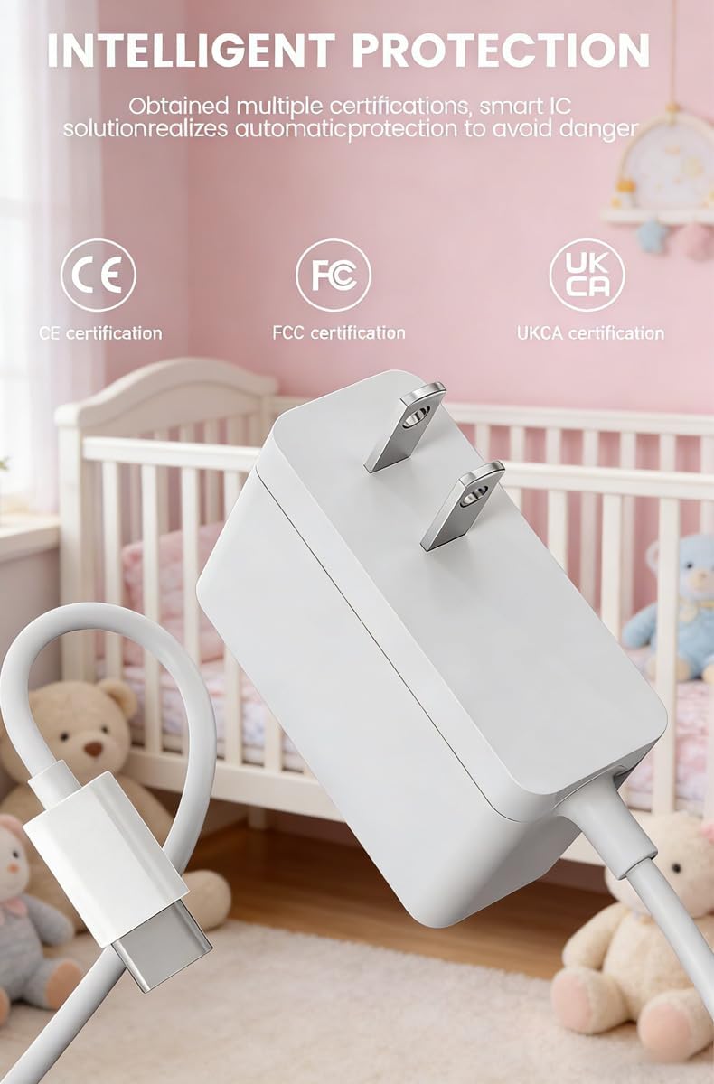 Power Adapter Compatible with Babysense Video Baby Monitors MaxView Pro and Prisma Replacement Type-C Charger Cord