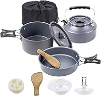 Vista 1 de Outdoor Camping Cookware Set with Pot Pan and KettleCamping Cookware Mess Kit Portable Hiking Backpacking Cooking Pot Set Survival Cooking Gear