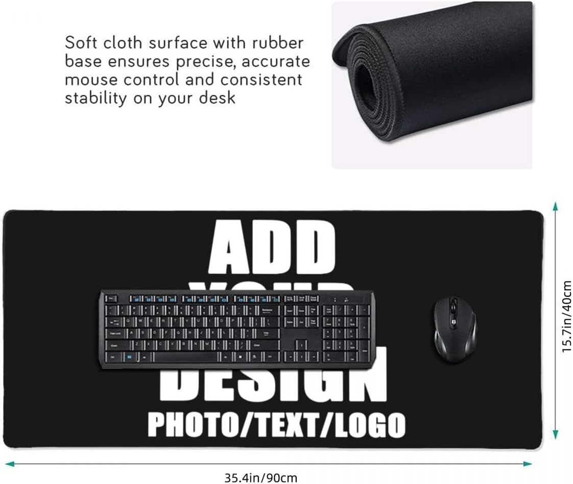 Custom Mousepad with Photo Text Logo Small Mouse Pad Laptop Desk Mat Bulk Writing Pads for Office Home,16L x 35.5W inches