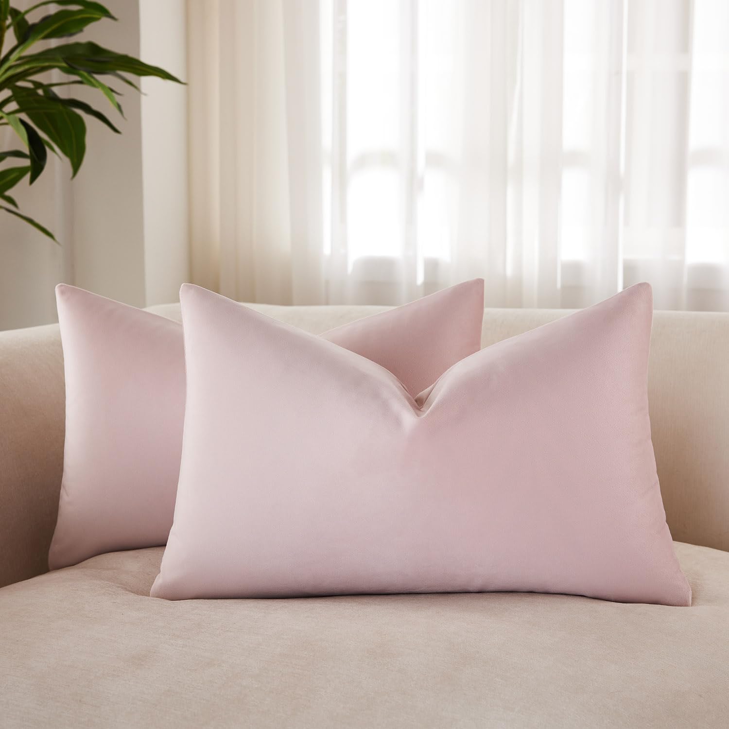 JUSPURBET 14x24 Velvet Decorative Throw Pillow Covers Set of 2,Pink