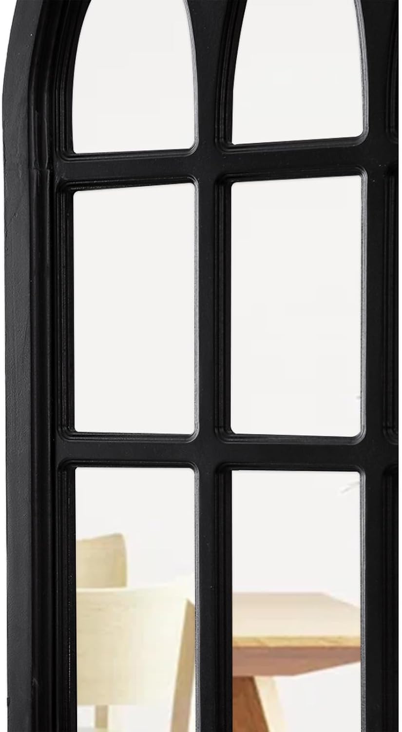 Vintage Cathedral Mirror 20 X 32 Inch, Hanging Farmhouse Black Arched Window Mirrors for Wall Decor, Wood Frame Gothic Windowpane Mirrors for Living Room Hallway Bedroom Halloween