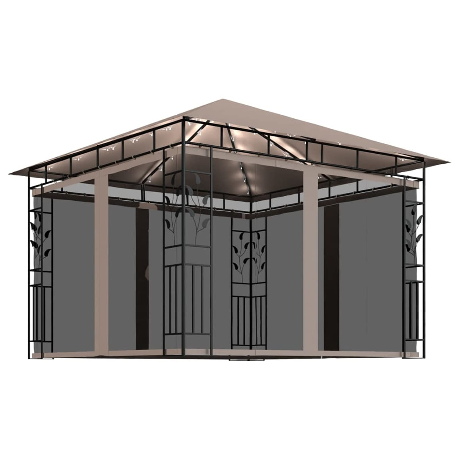 Gazebo con Zanzariera Luci LED 3x3x2,73 m Grigio Talpa,Gazebo Pergola Con Telo Impermeabile Richiudibile E Struttura Rettangolare In Acciaio Inossidabile Ad Alta Densità, Per Arredo Giardino,