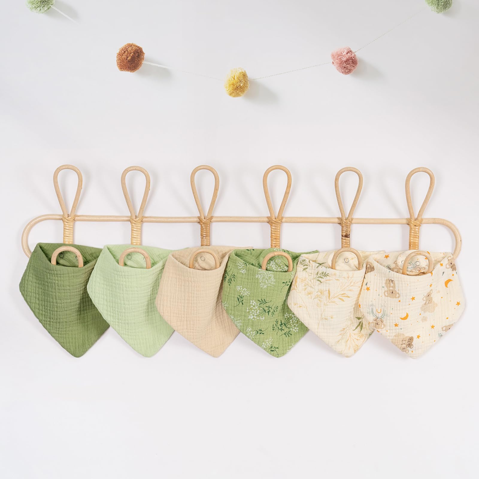 Baberos para bebé 100% muselina de algodón, suaves y absorbentes, para recién nacidos de 0 a 36 meses, paquete de 6 unidades, hoja verde