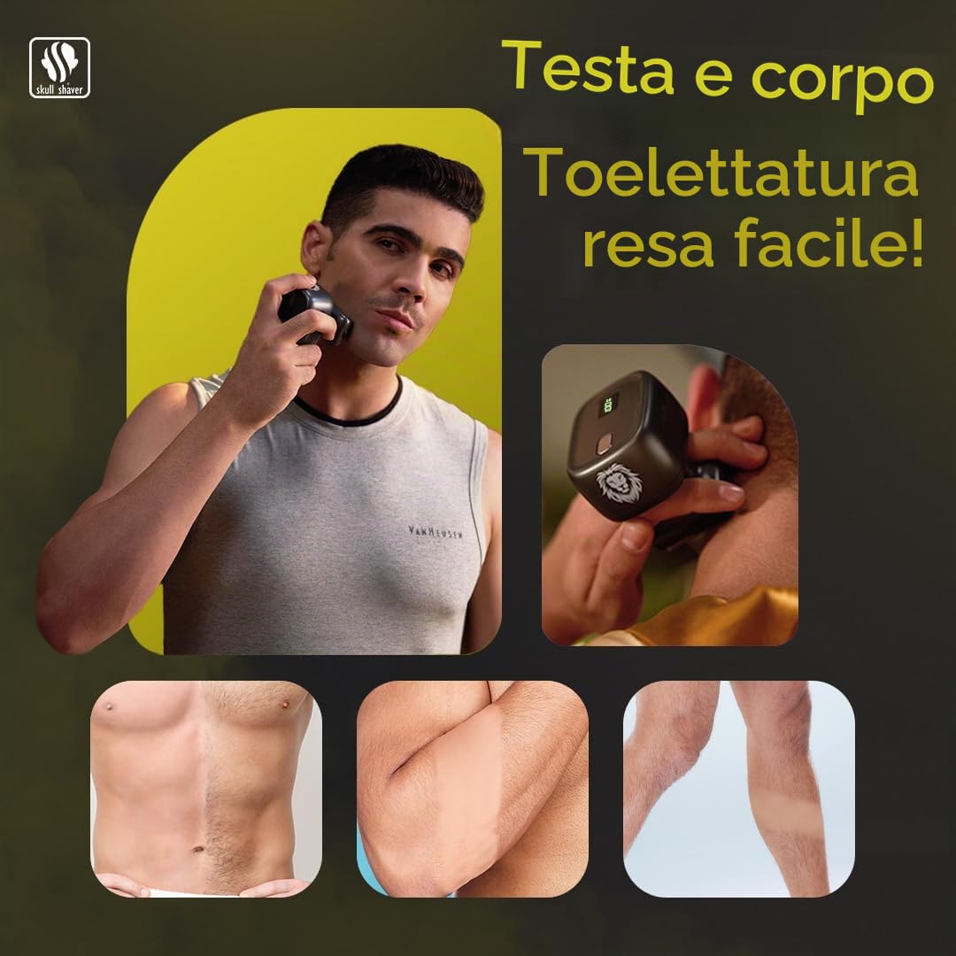 Skull Shaver One Lion PRO Rasoio per il Viso per Uomo - Rasoio Elettrico con Doppia Lamina Scalata, Oro | Rasoio Elettrico con Doppia Lamina Scalata, Per Uomo