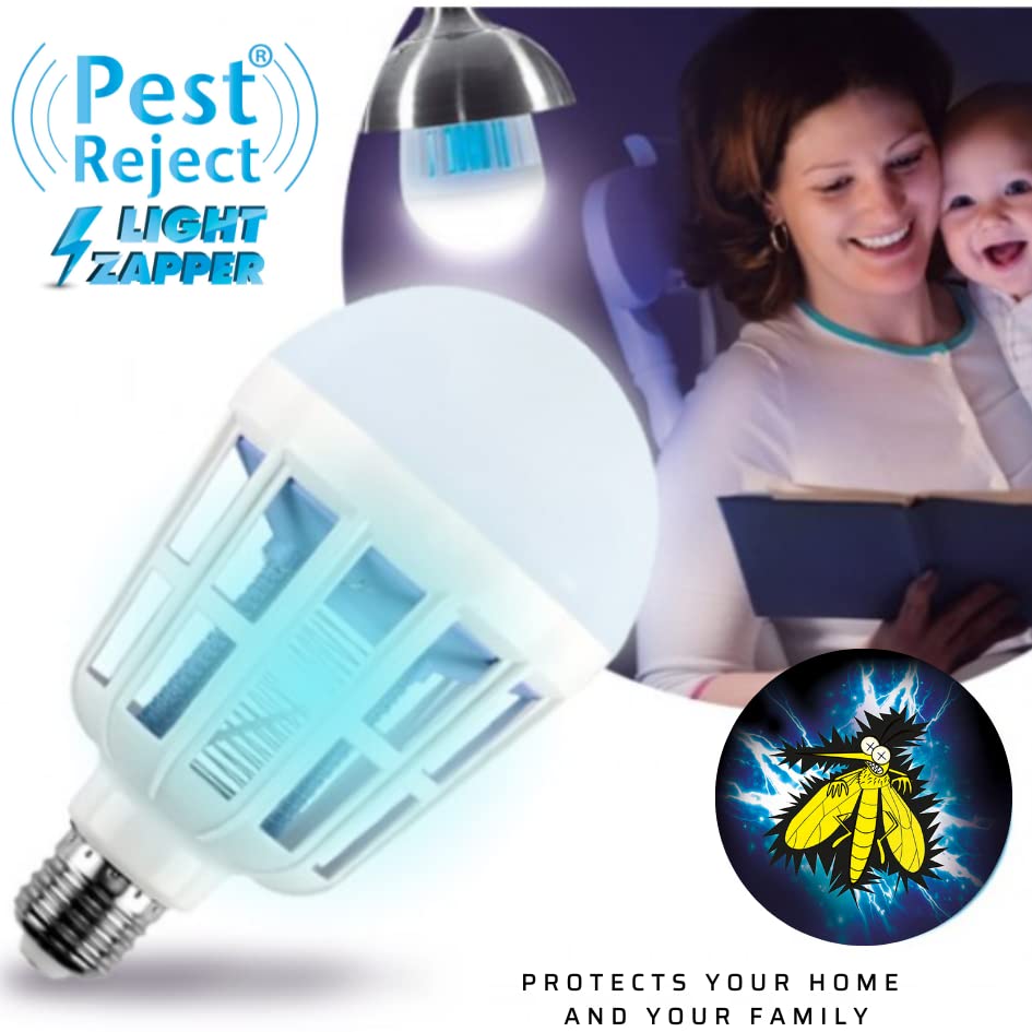 Lampa antykomarowa, PestReject Light Zapper, E27-15W Biała LED (12W) UV(3W), Elektryczna niszczarka owadów, ochrona przed komarami, antymuszkami, wewnątrz i na zewnątrz (2 sztuki)