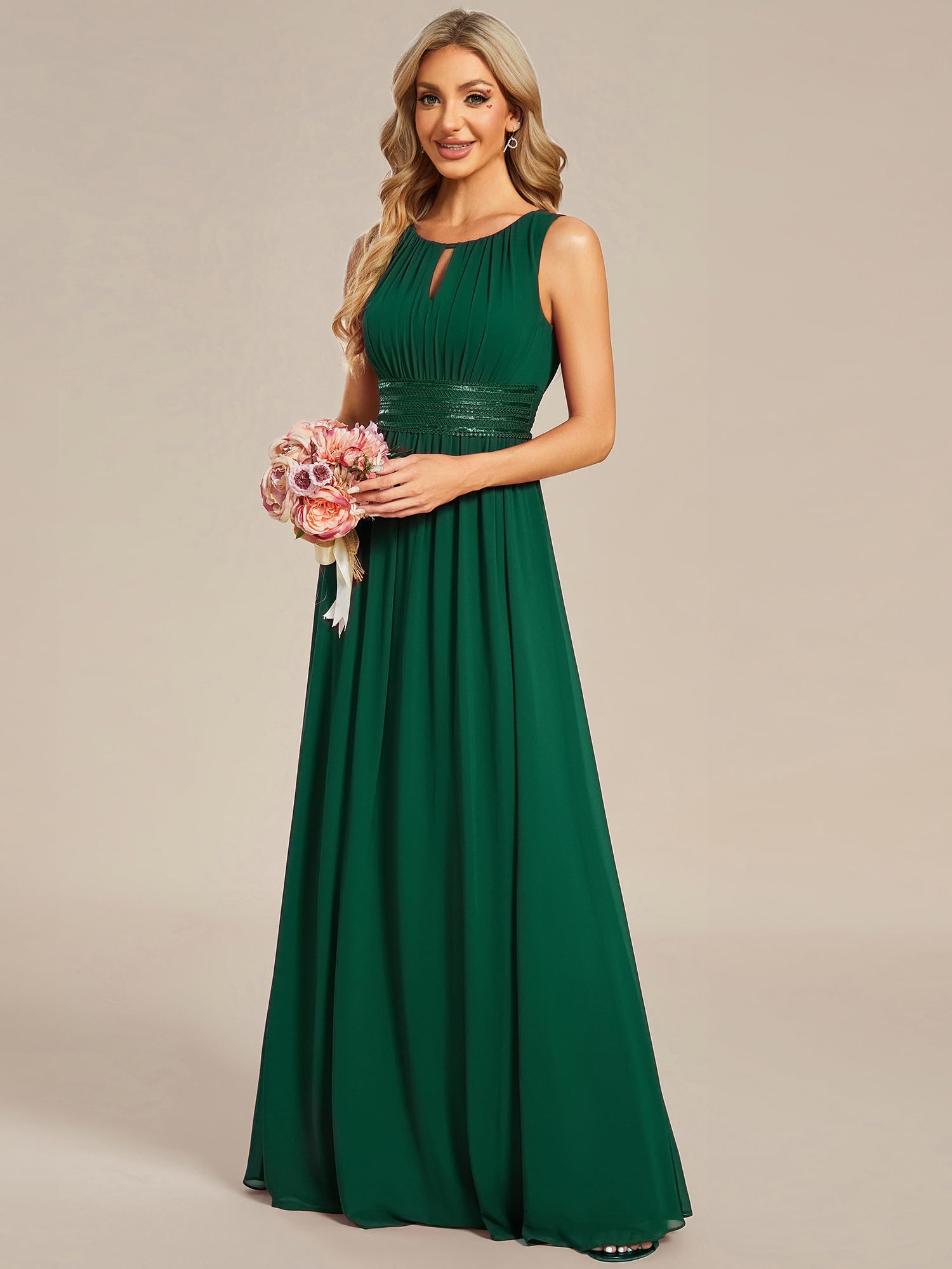Ever-Pretty Abendkleid, Rundhalsausschnitt, ärmellos, Rock, A-Linie, Chiffon, Damen, Abendkleid, schick, ES01955