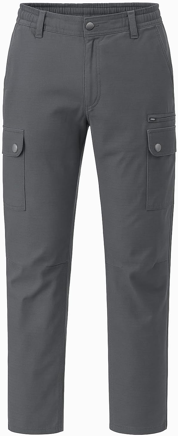 Mens 100% Cotton Cargo Combat Pants – Button Fastening, Zip Fly, Elasticated Waist Trousers – UK Sizes W30 to W48