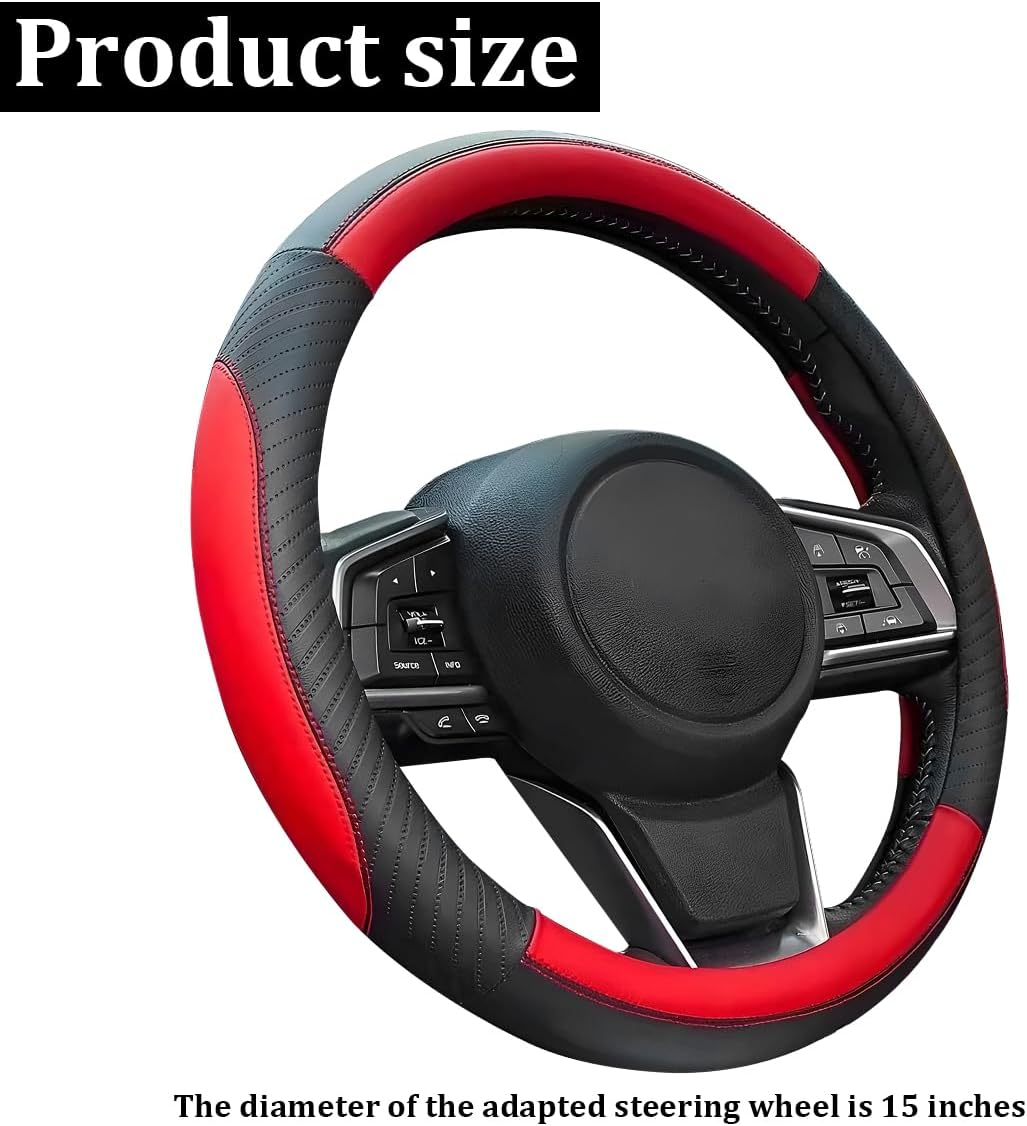  Car Steering Wheel Cover, 15 Inch Full Surround Vehicle Steering Wheel Guard with Anti-Slip Lining, Auto Interior Protective Accessories, Universal for SUV Automobile Truck (Black Red) thumbnail