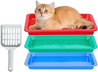 MUWUZOYT 3-Pack 9.6" Kitten Litter Boxes with Scoop - Portable Low-Entry Pans for Cats, Rabbits, Guinea Pigs - Multi-Color Travel Trays