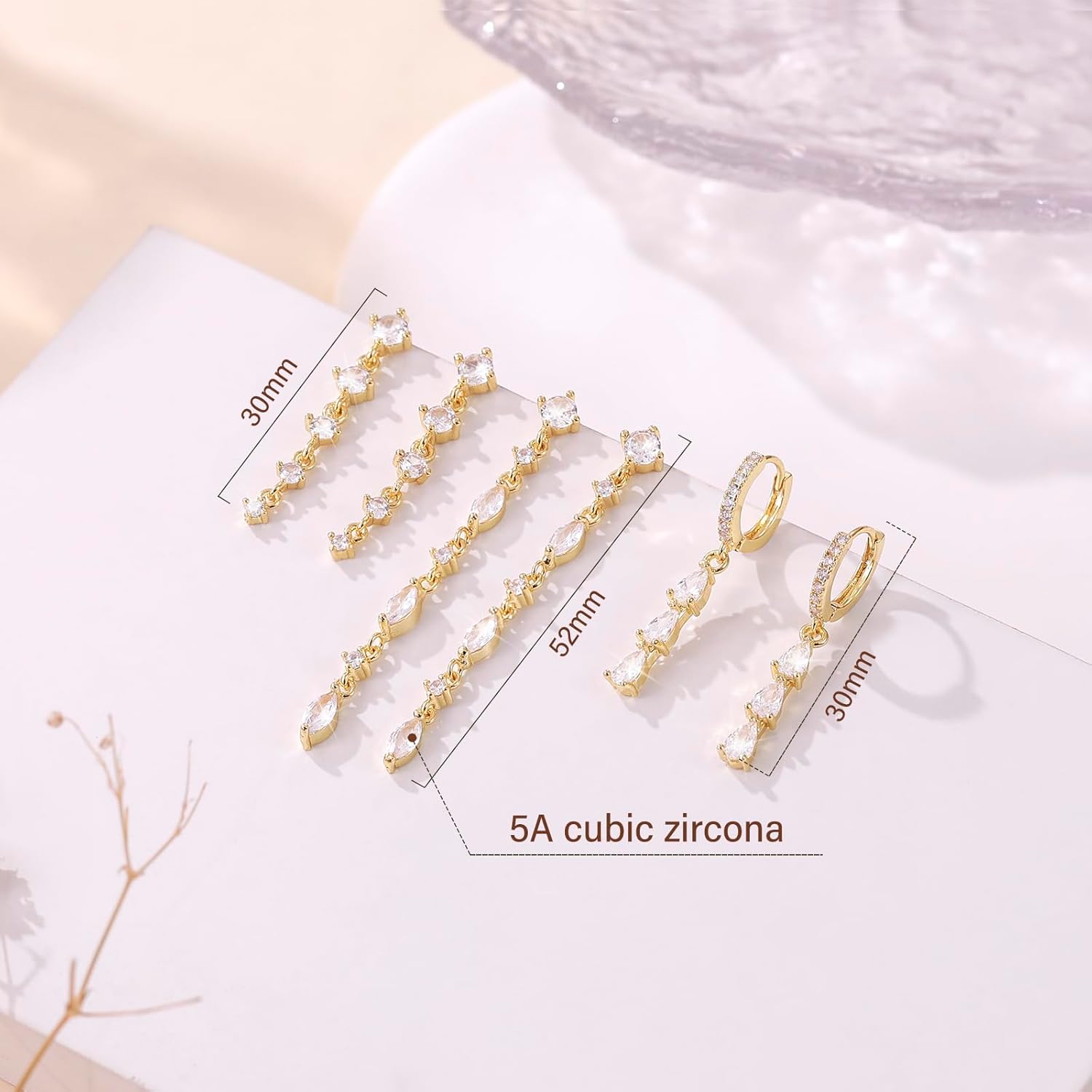 Gold Dangle Earrings for Women 14k Gold Rhinestone Hoop Earrings for Women CZ Diamond Dangle Drop Earrings Lightweight Huggie Earrings for Women Jewelry - Image 7