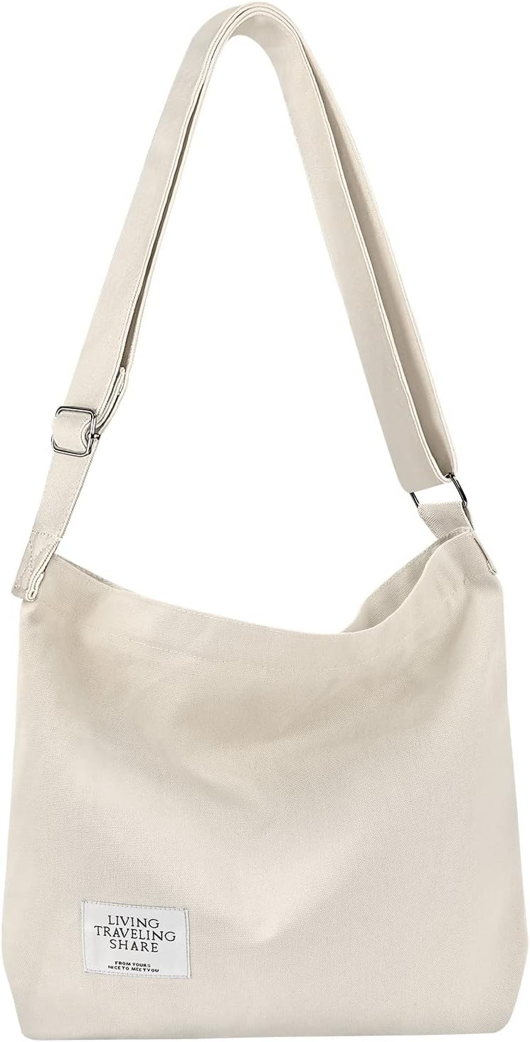 NdenoWomens Canvas Shoulder Bags Crossbody Hobo Tote Bags Large Handbags Casual Shopping Work Travel Bag (Beige)