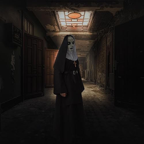 Miniatura 3 de Disfraz de monja para mujer, vestido de monja con máscara de monja aterradora, varios tamaños para adultos, disfraz de monja de Halloween, cosplay