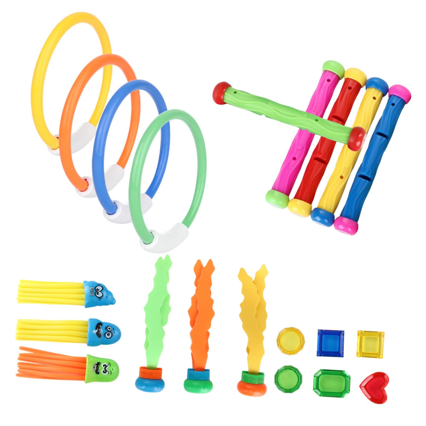 Veemoon Ensemble de Jouets de Plongée Anneaux et Bâtons de Plongée 21pcs en PVC Faciles à Saisir Couleur Aléatoire pour Garçon et Filles pour Jouer la Piscine