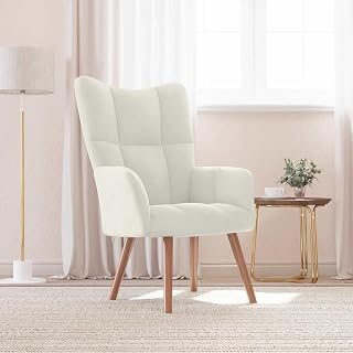 Relaxsessel Cremeweiß Samt im modernen Design, 61,5 x 69 x 95,5 cm, Bequemer Lesesessel mit Holzbeinen & Stahlrahmen, Flauschiger Kuschelsessel für Wohnzimmer & Schlafzimmer
