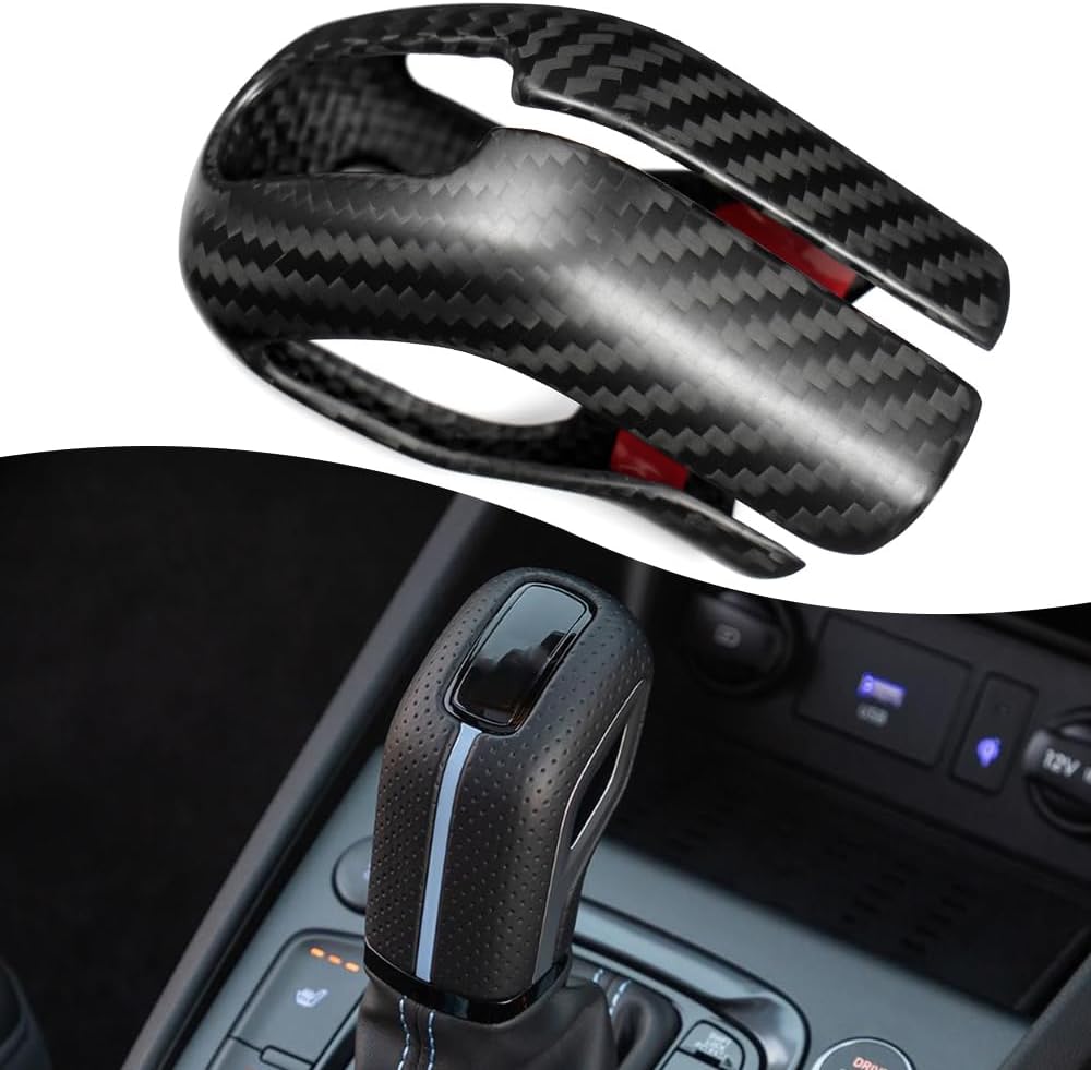 Jogon Dry Carbon Fiber Gear Shift Knob Trim for Hyundai kona N Elantra N Nline i30N Veloster N 2021 2022 2023 Center Console Shifter Cover Cap, Gearstick Protector