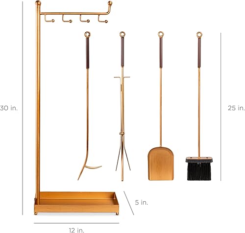 Miniatura 7 de Best Choice Products Juego de 5 herramientas modernas y contemporáneas para chimenea de interior, hoguera al aire libre con póker, pinzas, pala para