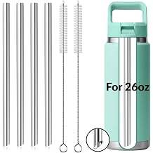 4PCS Replacement Metal Straw for YETI Rambler Jr. Water Bottle, Reusable Stainless Steel Replacement Straws with 2PCS Cleaning Brushes Compatible with YETI Rambler Jr. Bottle 26oz