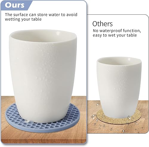 Miniatura 6 de Juego de 6 posavasos de silicona con soporte, posavasos para bebidas, cerveza, café, adecuados para tipos de tazas, calientes o fríos,