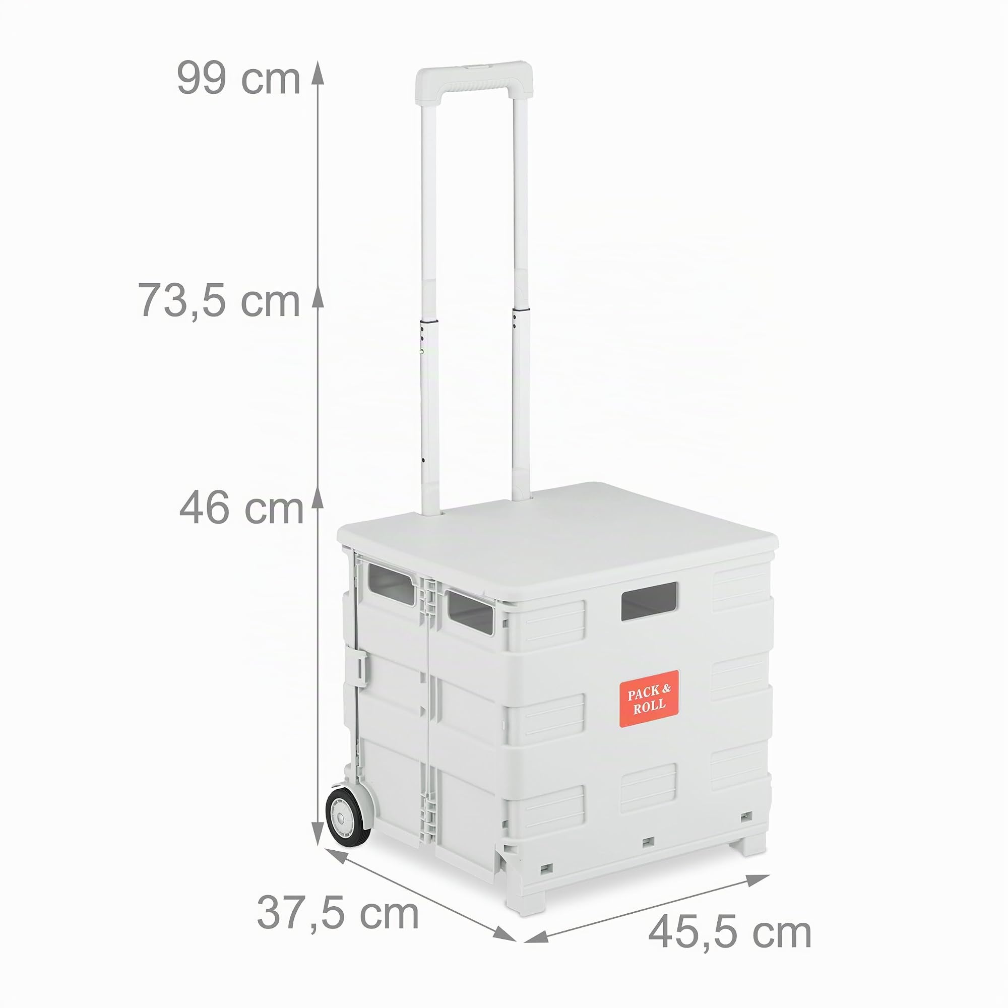 Relaxdays Chariot de Courses Pliable, avec roulettes, Couvercle et poignée télescopique, jusqu'à 35 kg, Blanc