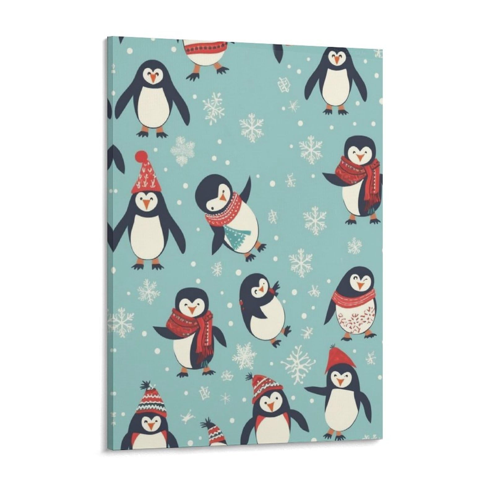 Winter Christmas Penguins Canvas Wall Art for Bedroom 12x16inch Canvas Prints Artwork for Walls Modern Picture Artwork Painting for Living Room Aesthetic Wall Paintings for Bathroom Kitchen O