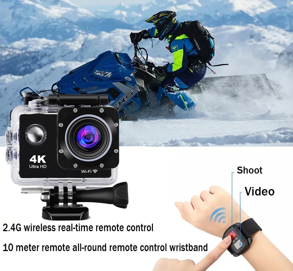 BSLVWG Cámara De Acción 4K Ultra HD Con 20 MP, WiFi, Impermeable 30 M, Pantalla LCD 2.0" Y Mando A Distancia - Ideal Para Vlogs Y Deportes