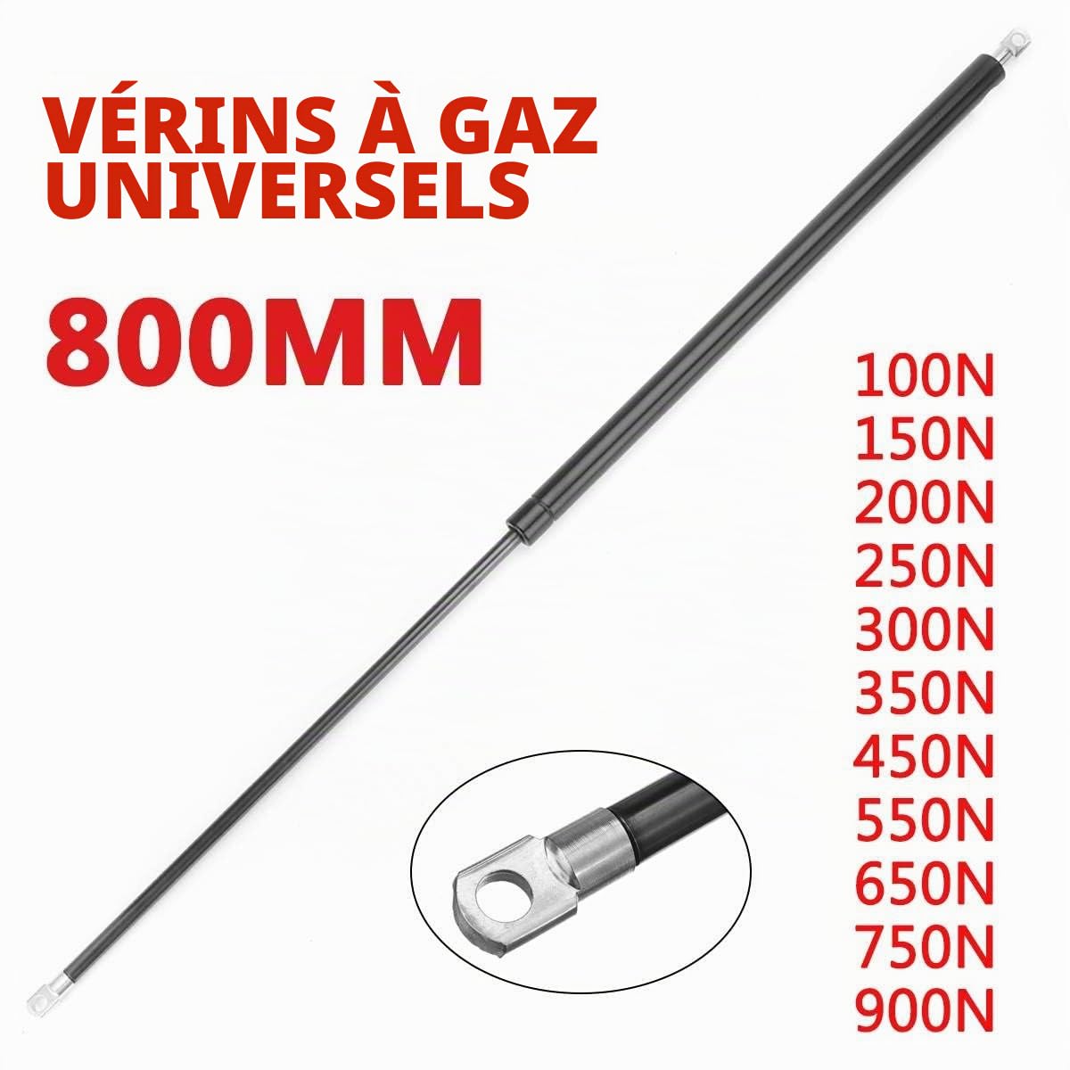 Capot Moteur Vérin à Gaz 2 Pièces 800mm 100-900N Barres Jambe Force À Gaz Voiture Ressort À Gaz Tige Support Capot Élévateur Choc Pour Caravanes Bus Fenêtre Lit RV capot Avant vérins à gaz ( Taille :