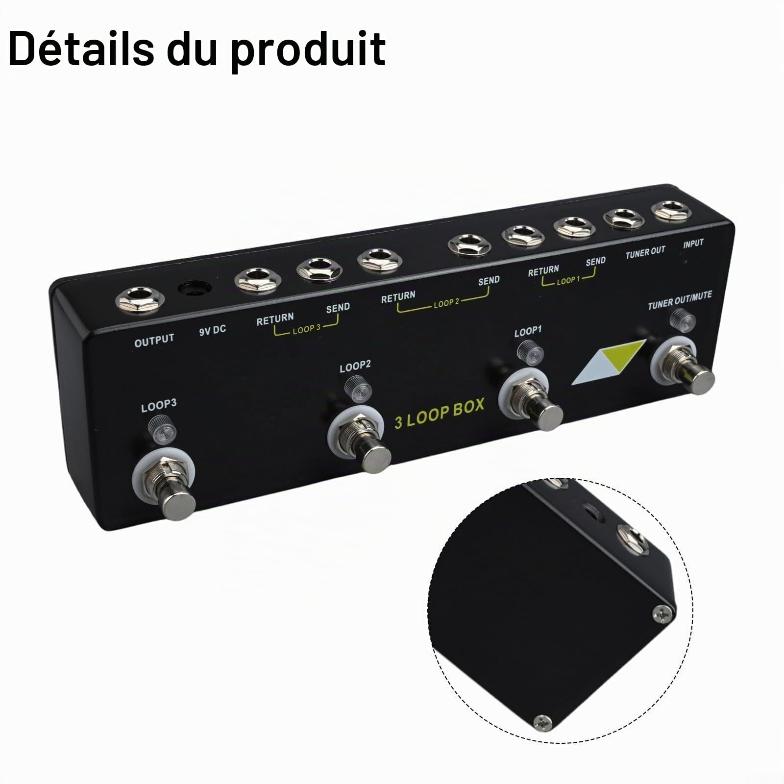Pédale Looper Box à 3 boucles avec fonction True Bypass pour un chemin de signal propre pour guitares