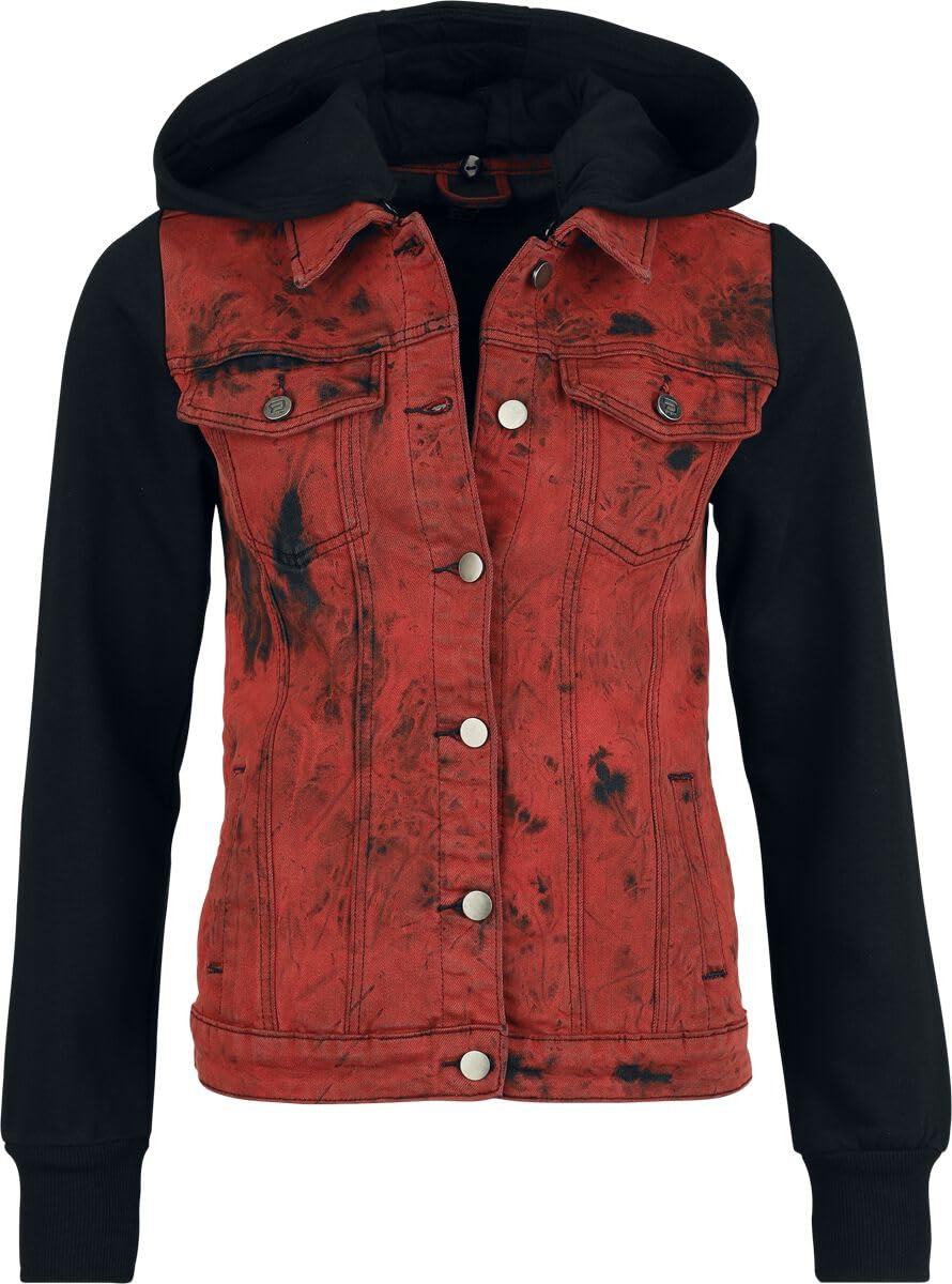 RED by EMP Damen rote Jacke mit Sweat-Ärmeln und Kapuze L