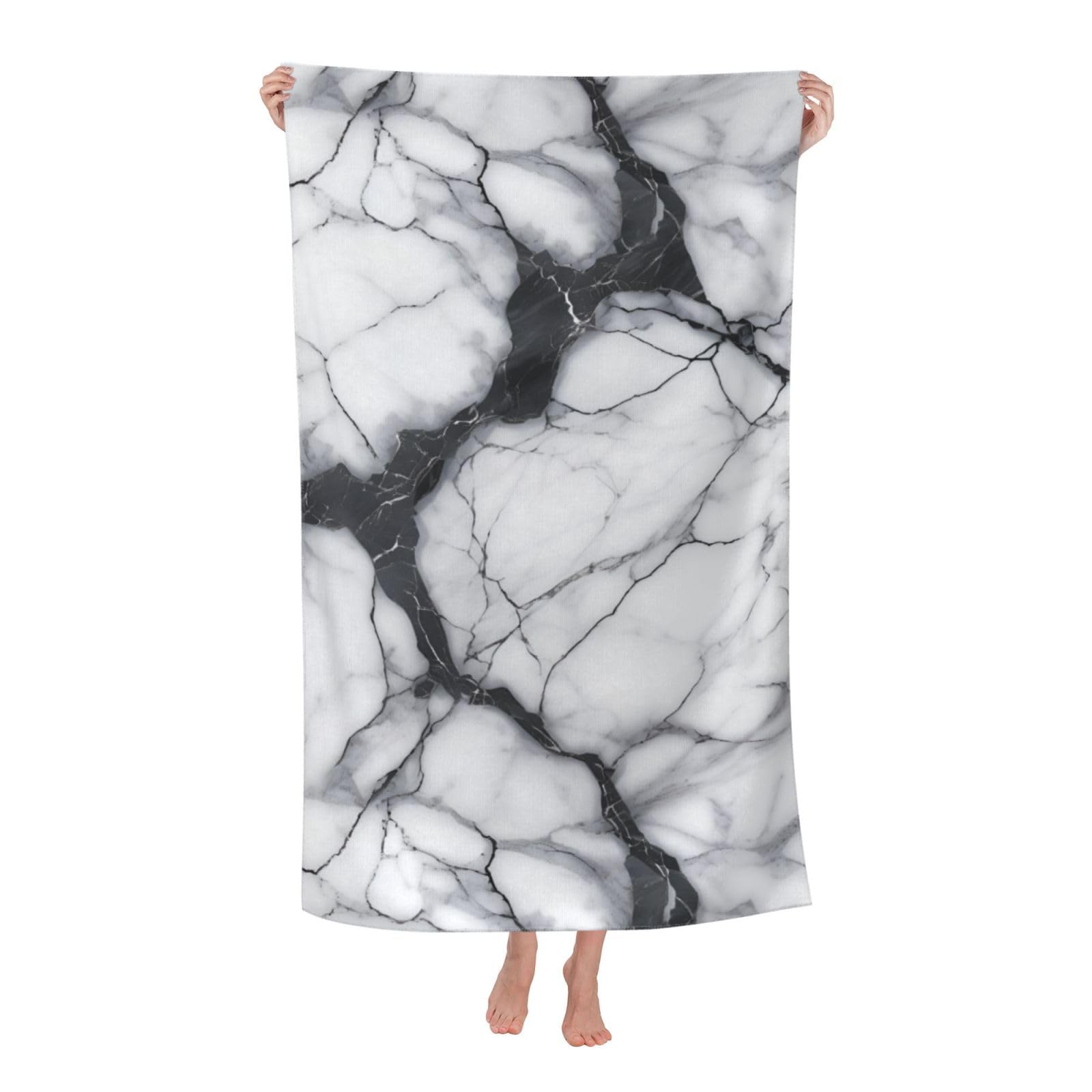Pojknbv White Marble Print Oversized Adult Beach Towel Quick-Dry Comfortable Lightweight Travel Pool Camping