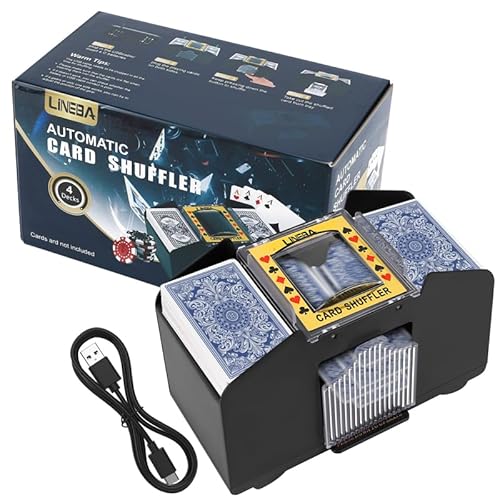 Automatic Card Shuffler 4/6 Decks,USB/Battery Operated Electric Playing Card Shuffler for UNO,Casino Card Game,Poker,Phase 10,Blackjack,Texas Hold'em,Home Card Games (2, 4 Decks)