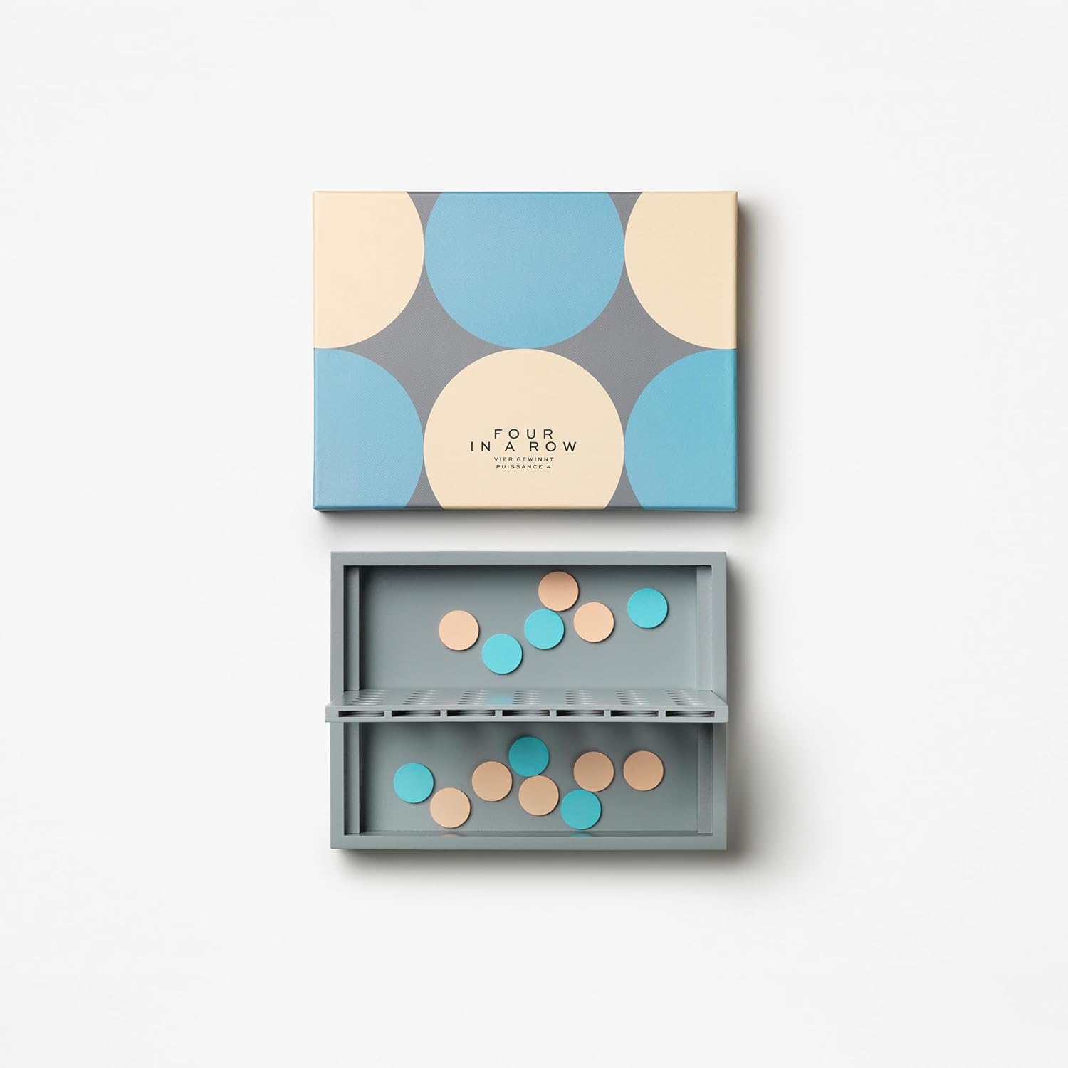 PrintWorks Four in A Row – Wooden Connect 4 Game for Adults & Families with 42 Playing Discs – 2 Players - Family Fun for Adults