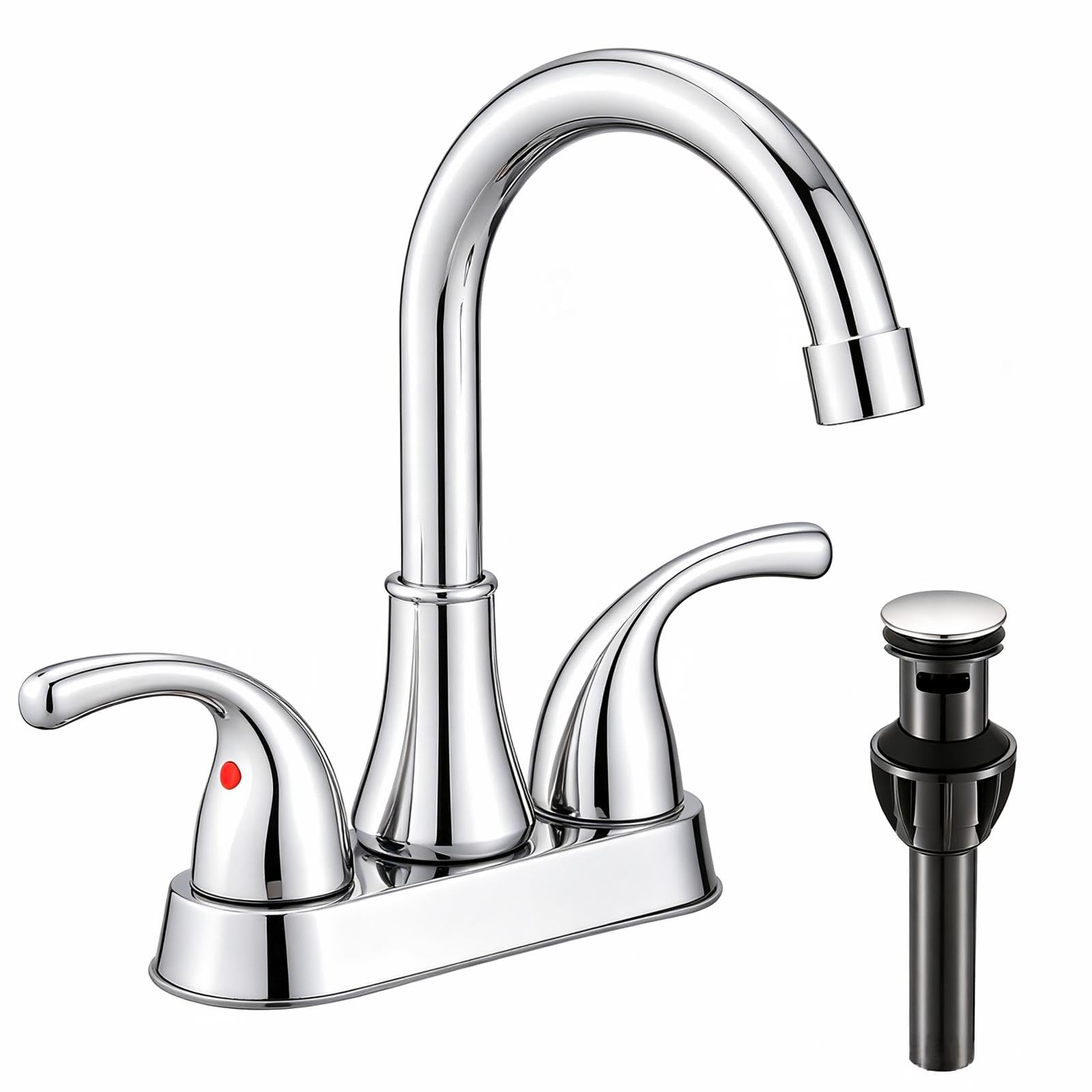 Bathroom Sink Faucet FRANSITON 4 Inch 2 Handle Lead-Free Chrom Bath Sink Faucet with Pop-up Drain Stopper and Supply Hoses