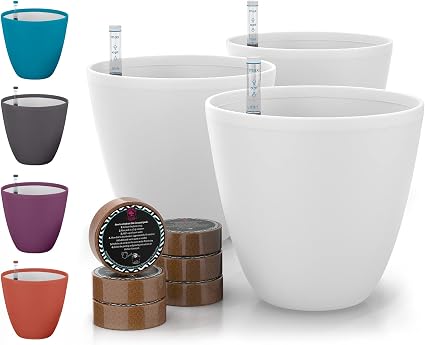 Selbstbewässernde Pflanzgefäße 12,7 Cm – 3 Stück, Blauer Übertopf Mit Wasserstandsanzeige, Für Zimmerpflanzen & Kräuter
