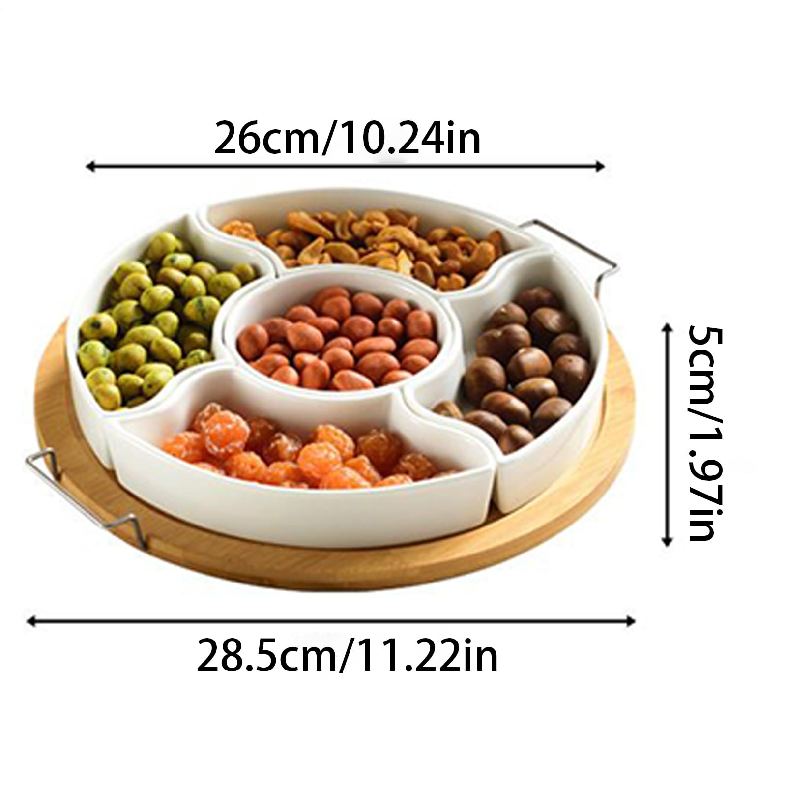 Assiette Snack Rotative Distributeur Amovible à 5 Compartiments | Service rotatif divisé avec poignée Bol rond apéritif chips dips fruits secs pour légumes charcuterie fromage et noix