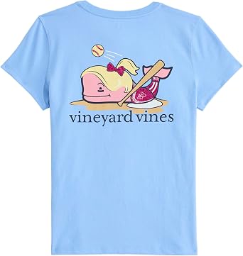 Vineyard Vines Girls Girls Glitter Softball Whale Short-Sleeve Pocket Tee