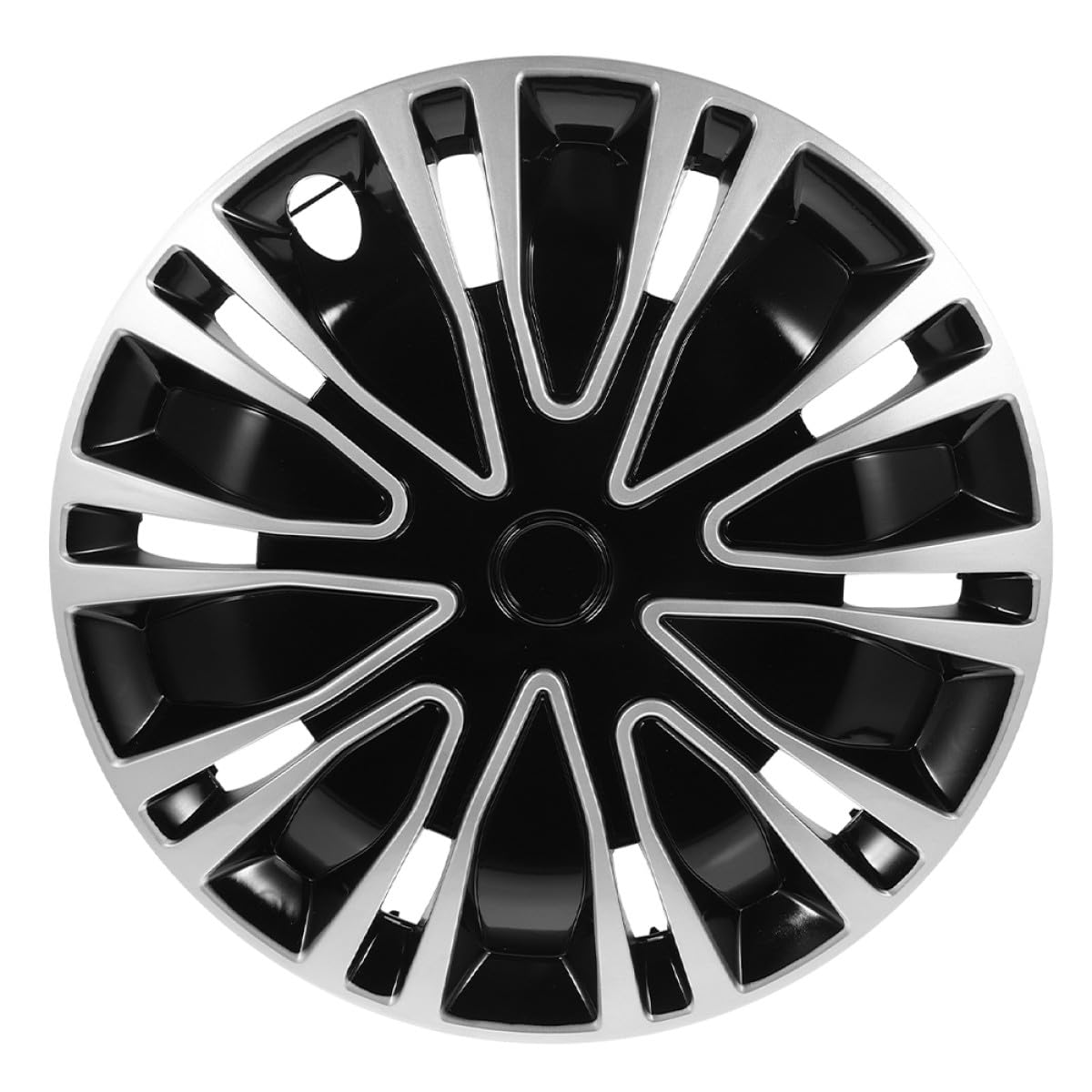 MERRYHAPY Tapacubos para Coche y SUV 14 Pulgadas, Cubierta Decorativa de Rueda en PP Resistente, Color Plata y Negro, Protector para Llantas de Acero, Accesorio Automotor Funcional