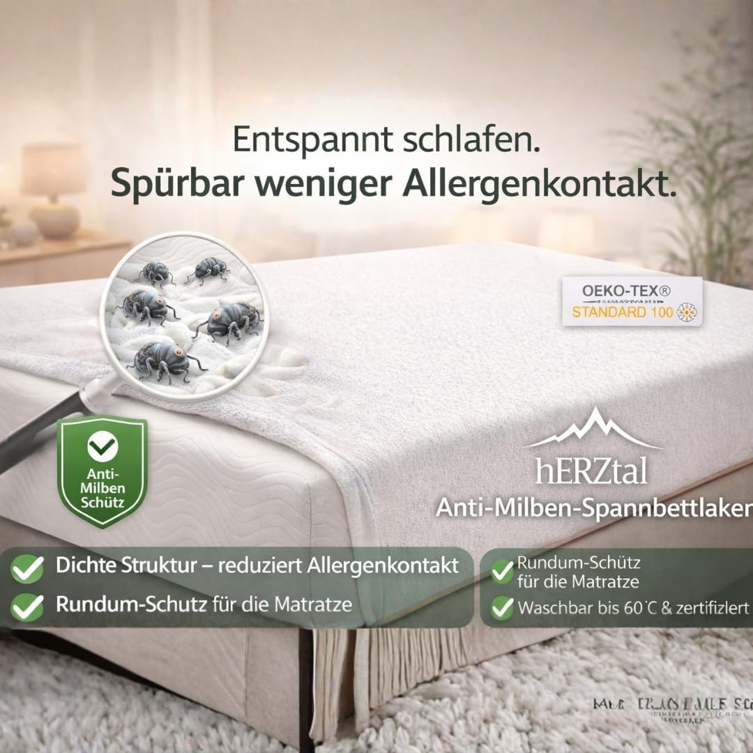 Anti-Milben Spannbettlaken, Weiß, 90x200 cm, Allergiker Matratzenschutz, Atmungsaktiv, Waschbar bis 60°C, Oeko-TEX Zertifiziert (100x200 cm)