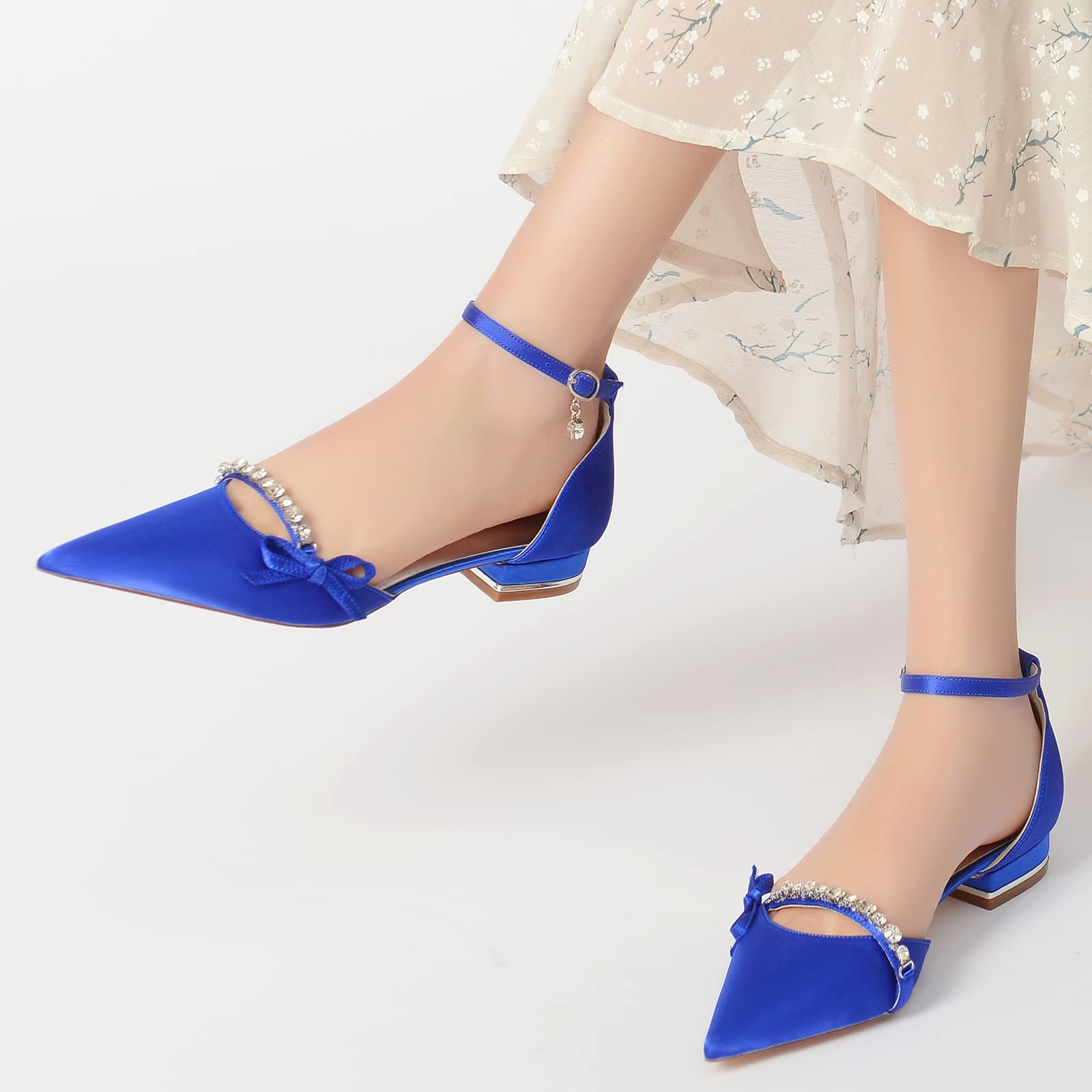 Elegante Ballerine da Donna Scarpe Basse Punta A Punta Cinturino alla Caviglia Scarpe da Sposa da Sera con Fiocco