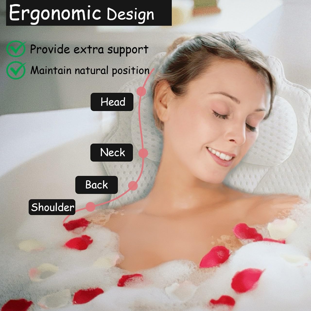 King Mills Badewannenkissen in Übergröße für Badewanne, Badewannenkissen Luxus-Badewannenkissen, ergonomisches Badewannenkissen für Kopf und Nacken mit weichem 4D-Air-Mesh-Gewebe, passend für alle