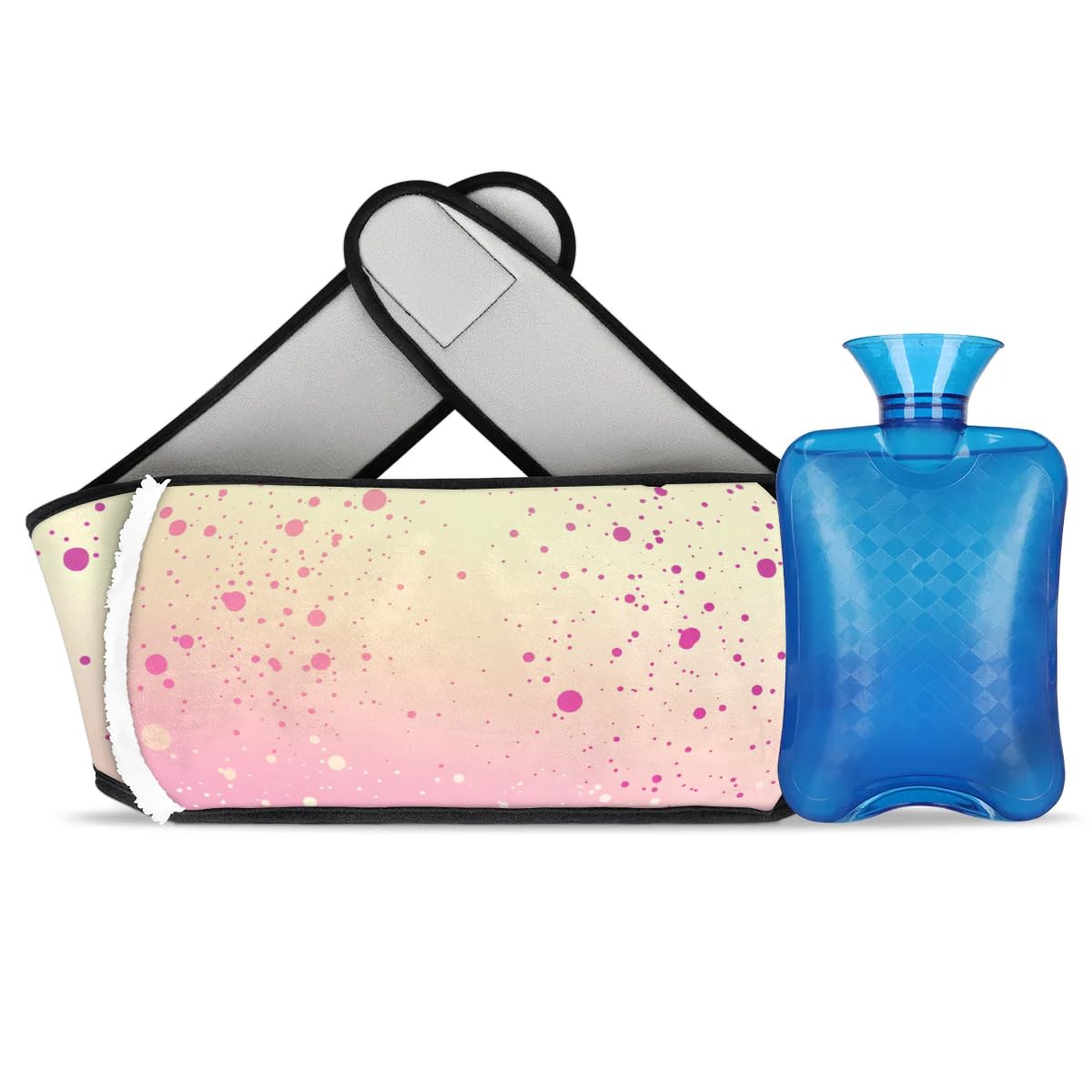 Hot Water Bag with Waist Cover Glitter Dot Warm Hot Water Bottle Belt Plush Double Hand Insert Wearable Water Bag Detachable Hot Bottle Pouch for Neck Shoulder Pain Relief