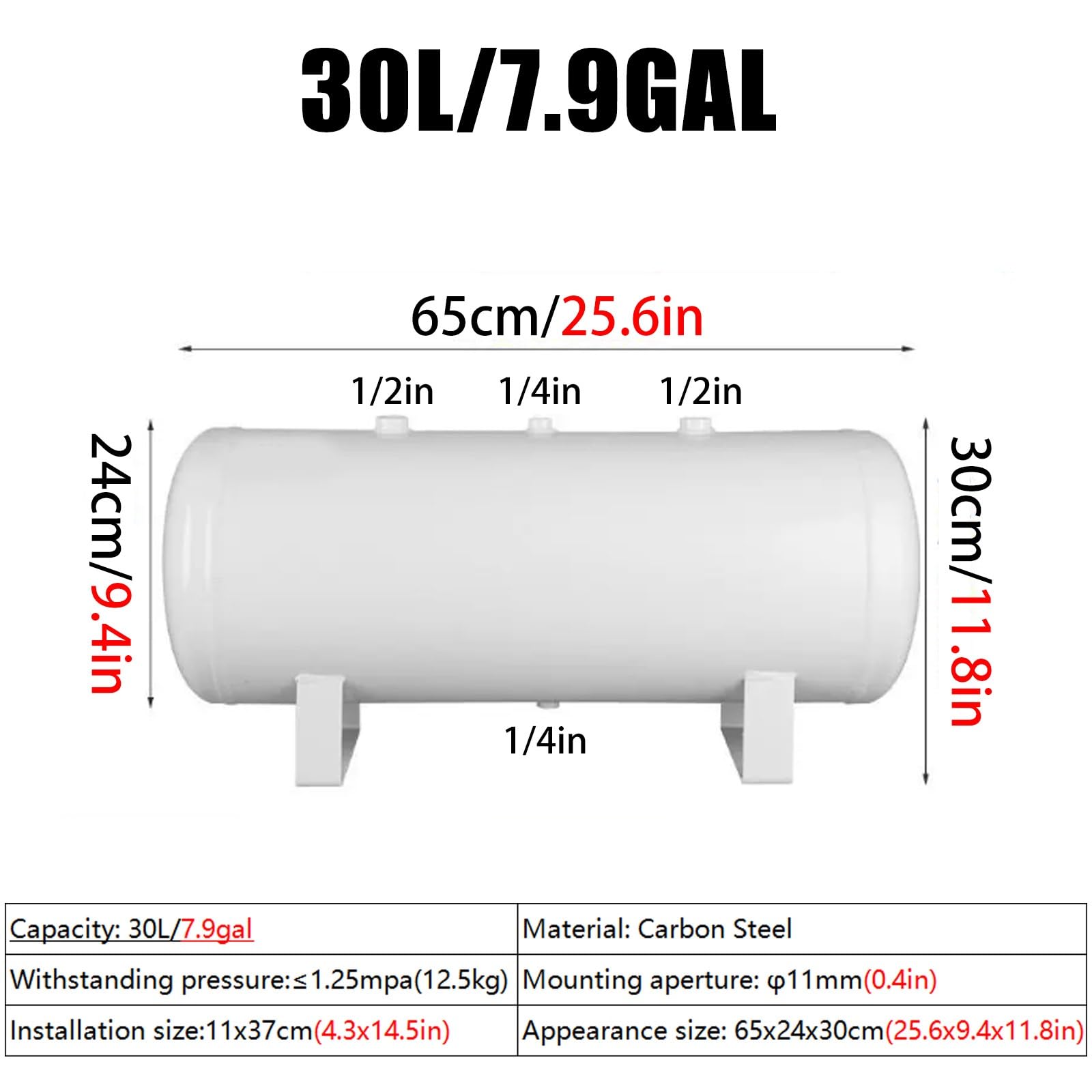 Lufttank Luftbehälter Tragbare Luftbehälter, Druckluftbehälter Mit Manometer & Ablassventil, Druckspeicher(10L/2.64gal/44x16x21cm)