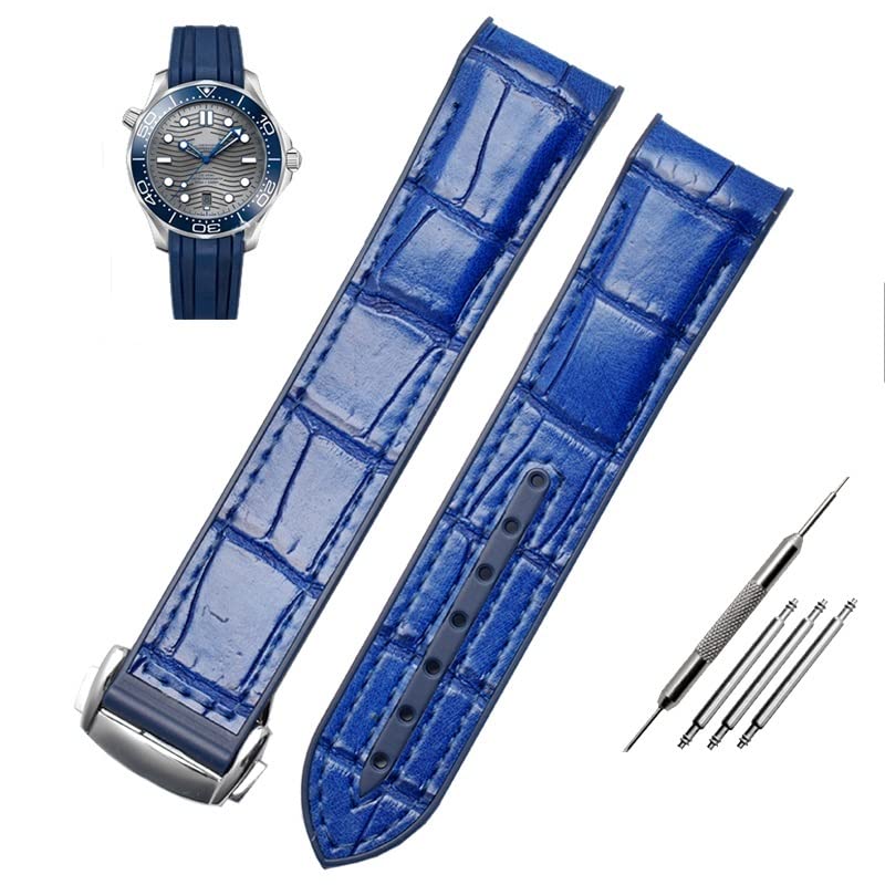 JDIME Wodoodporny pasek do zegarka z prawdziwej skóry z zakrzywionym końcem do zegarka Omega Seamaster 007 Bransoletka ze składaną klamrą